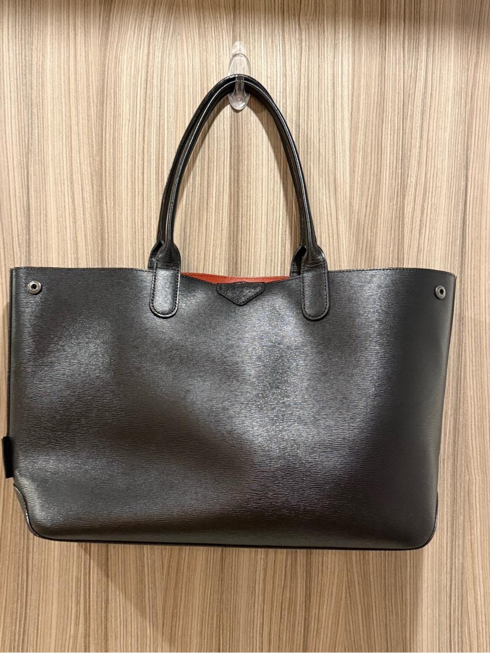 Longchamp Roseau Black Leather Tote Bag – Red Interior - Picture 2 of 14